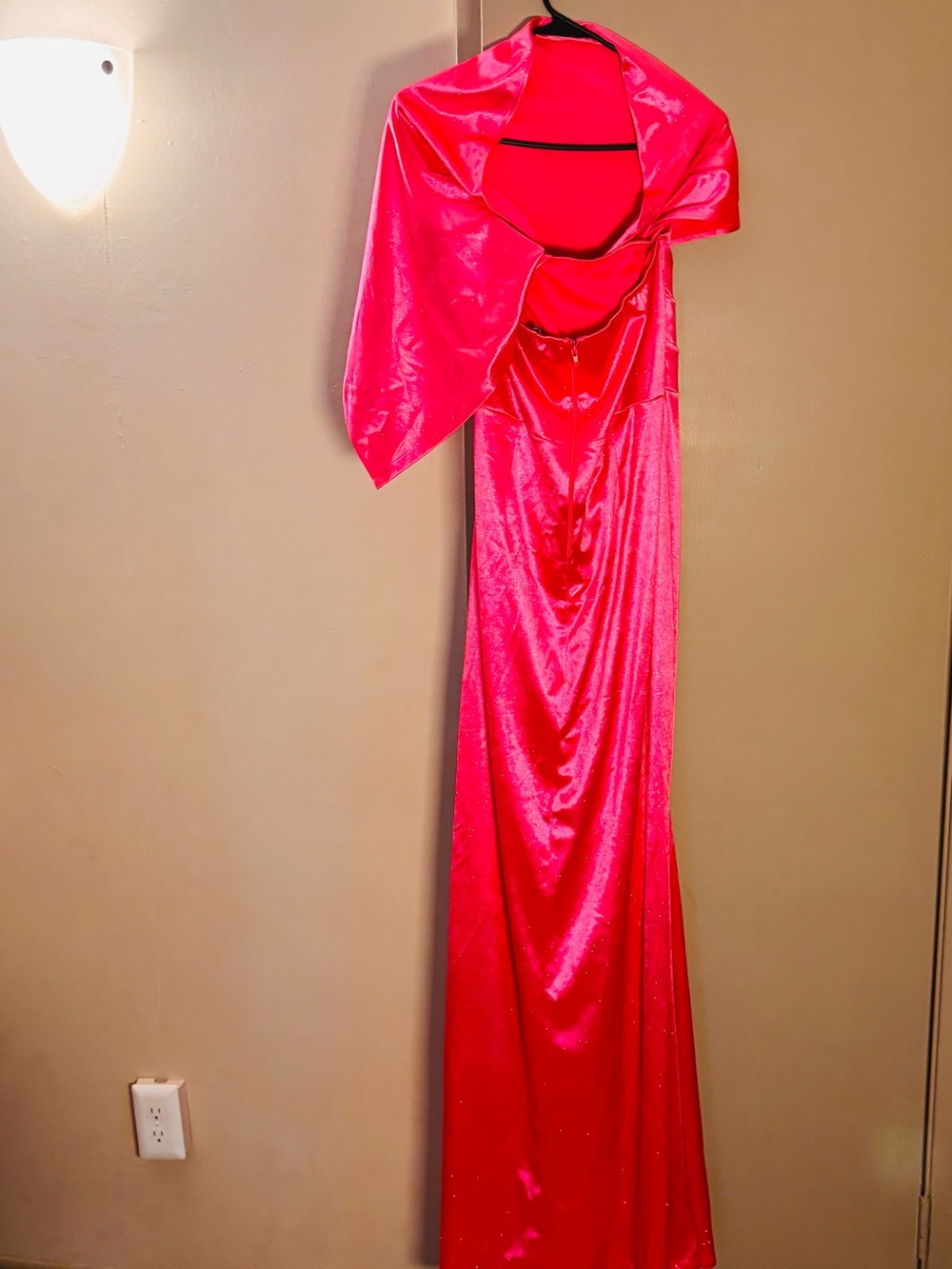 Satin Hot Pink Evening Gown with Shawl Sparkling
